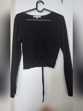 Antistar Black Ruched Front Long-Sleeve Tee